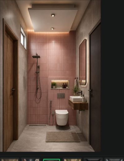 Bathroom with blush tile wall and niche lighting