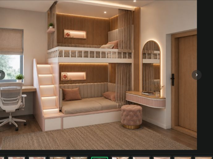 Kids bedroom with bunk bed and study corner